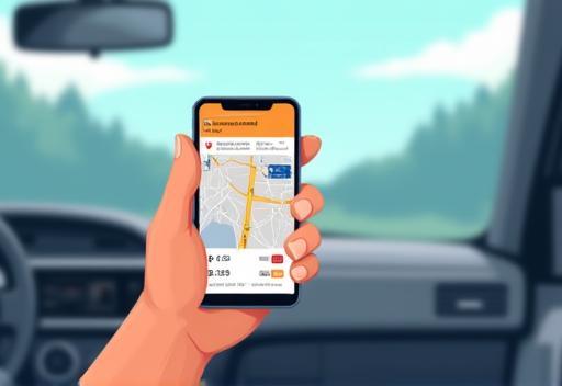 Illustration of a smartphone screen showing a digital vignette linked to a license plate